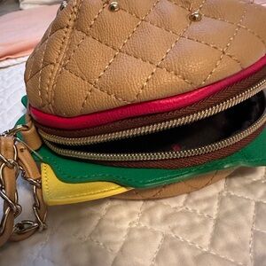 Betsey Johnson Quilted Tan and Multicolor Mini Bag (hamburger style)